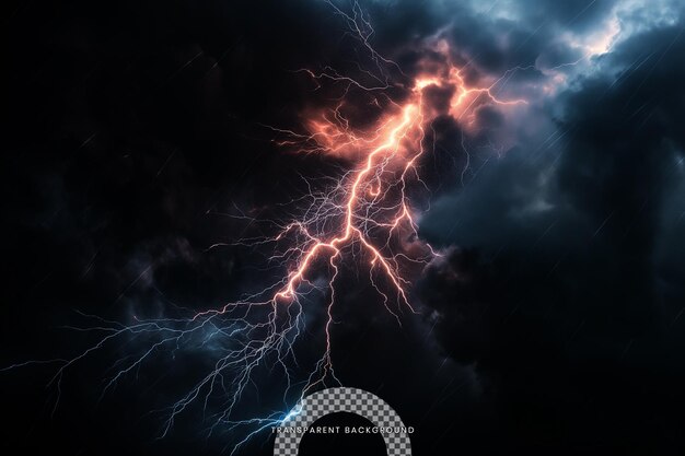 PSD massive lightning bolt with branches isolated on black background