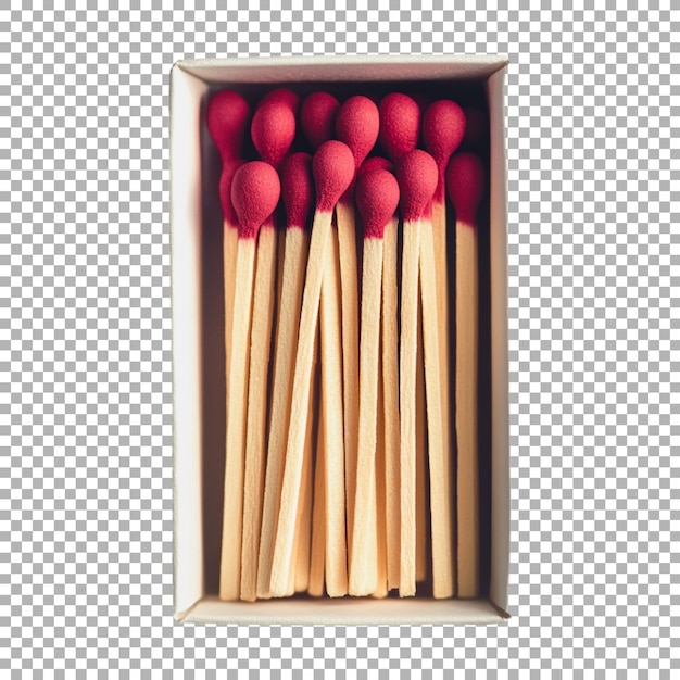 PSD match box with sticks in it on transparent background ai generated