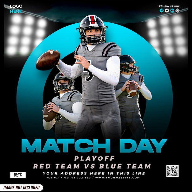 PSD match day american football sport event flyer template