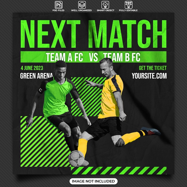 PSD next match football social media post template