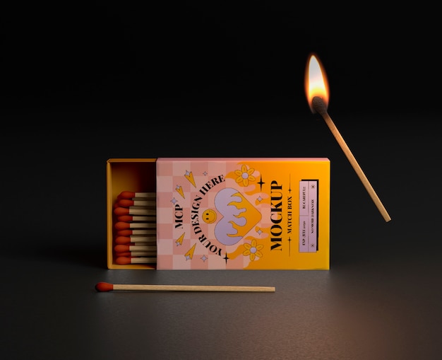 PSD matchbox with wooden match on fire