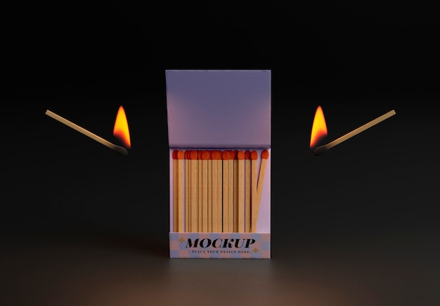 PSD matchbox with wooden match on fire