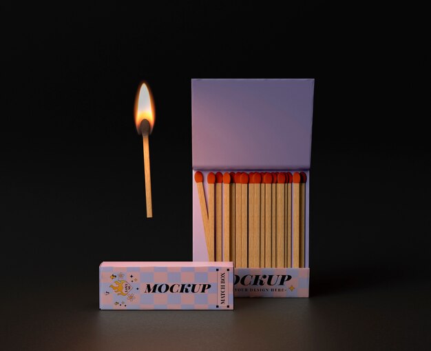 PSD matchbox with wooden match on fire