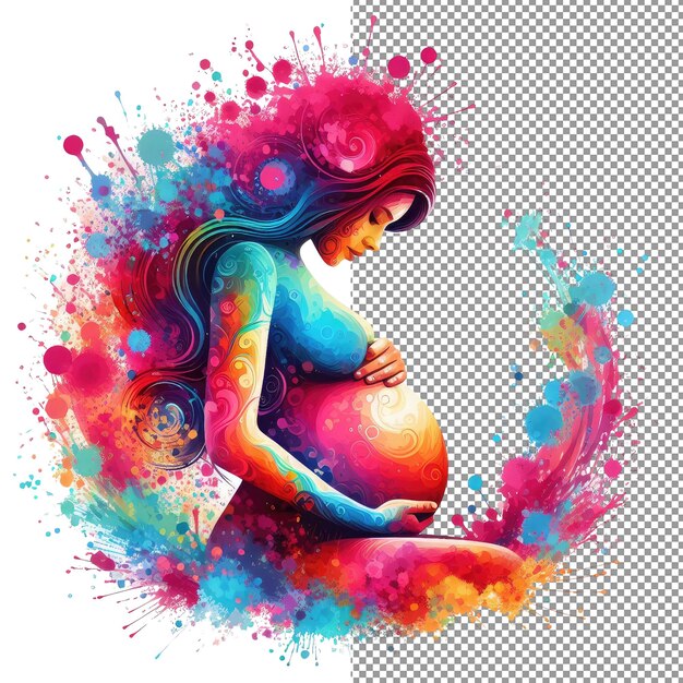 PSD maternal elegance isolated pregnancy illustration on transparent background