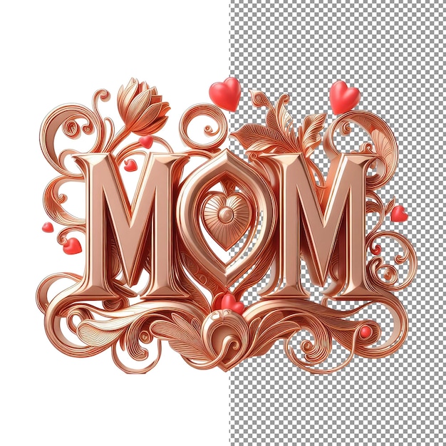 Maternal Majesty Isolated 3D Mom Word on PNG Background