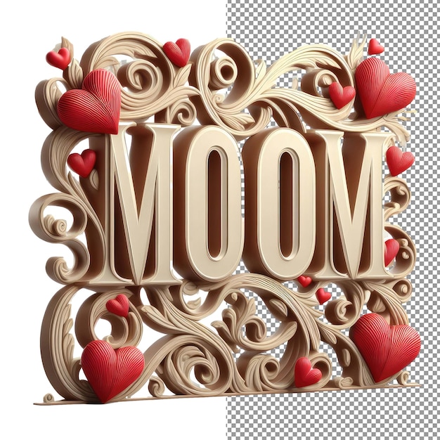 Maternal Majesty Isolated 3D Mom Word on PNG Background