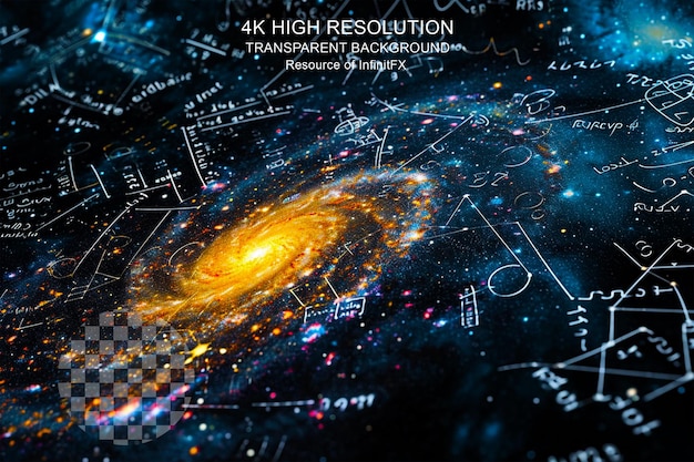 Mathematical and Physical Formulas Galaxy textured on transparent background