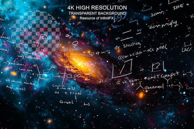 PSD mathematical and physical formulas galaxy textured on transparent background