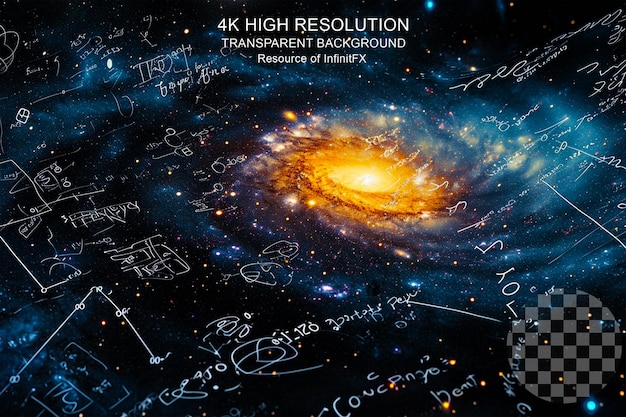 Mathematical and Physical Formulas Galaxy textured on transparent background