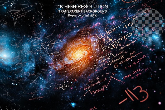 Mathematical and Physical Formulas Galaxy textured on transparent background