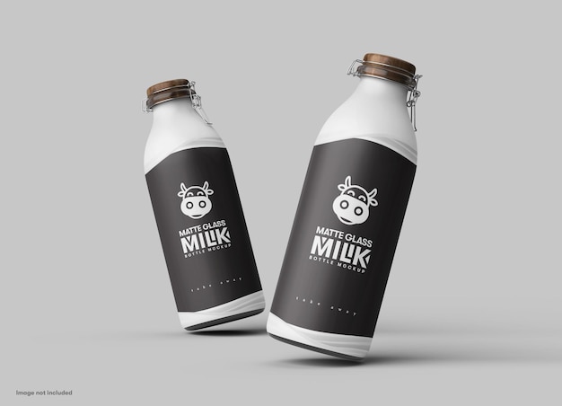 Matte glass milk bottle mockup