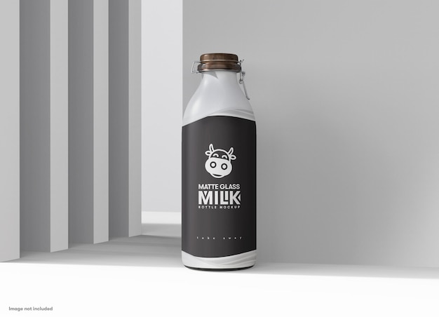 Matte glass milk bottle mockup