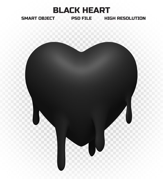 PSD matte melting black heart in high resolution for decoration