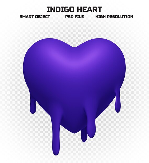 PSD matte melting indigo heart in high resolution for decoration