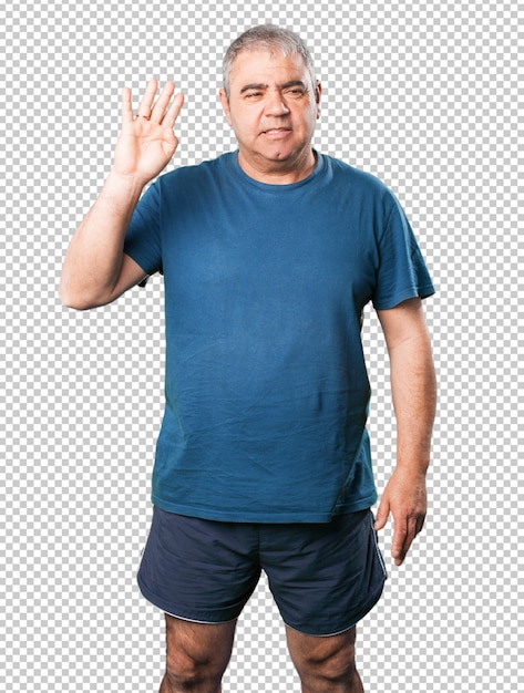 Mature man number four gesture