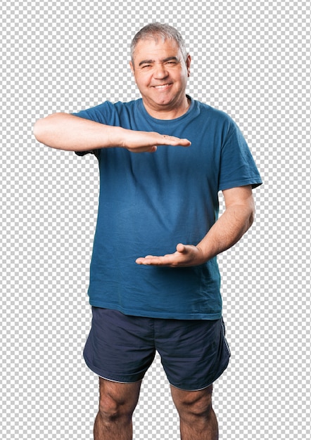 Mature man size gesture