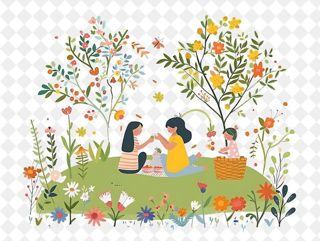 May Day Festival With Families Having a Picnic in a Meadow D PNG Festival 2D Flat Art Illustrations