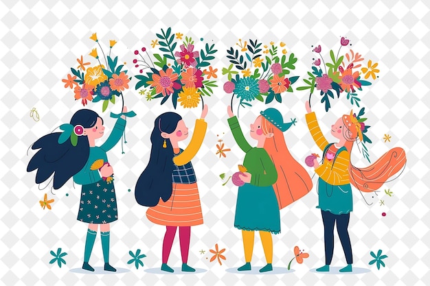 May Day With Children Making Flower Crowns Design Is Whimsic PNG Festival 2D Flat Art Illustrations