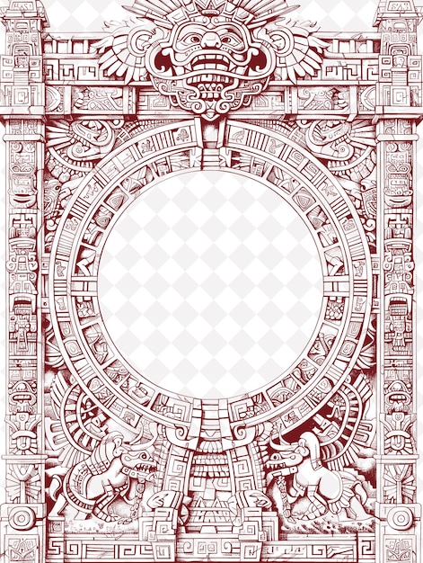 PSD mayan style frame decorated with stone carvings and calendar png creative background design