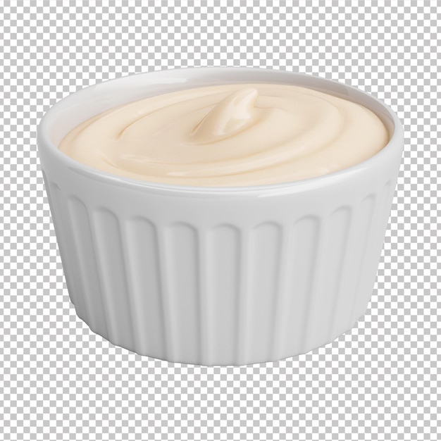 mayonnaise sauce in dinnerware container with transparent background 3d