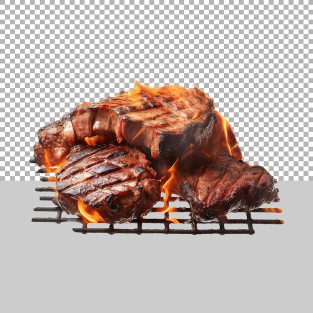 Meat on a Grill on Transparent Background Ai Generated