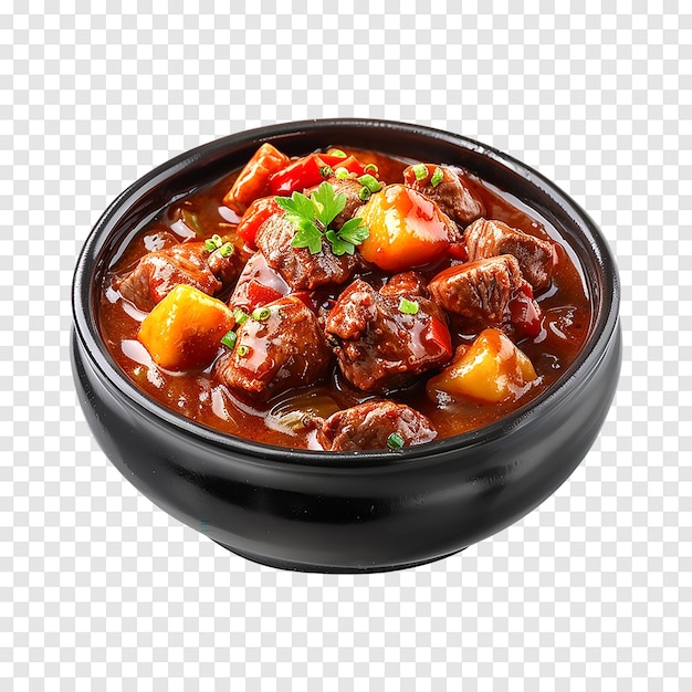 Meat stew goulash with sauce isolated on a transparent background