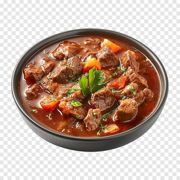 Meat stew goulash with sauce isolated on a transparent background