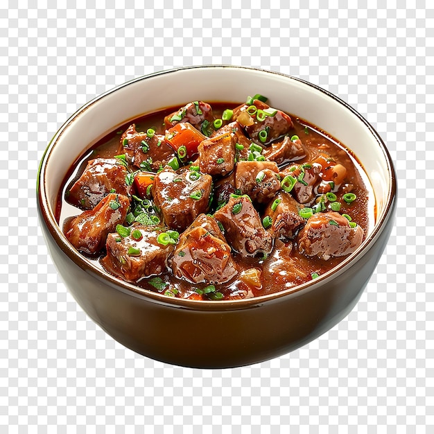 Meat stew goulash with sauce isolated on a transparent background