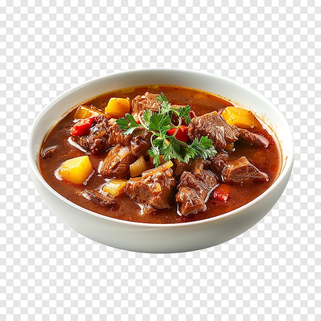 Meat stew goulash with sauce isolated on a transparent background