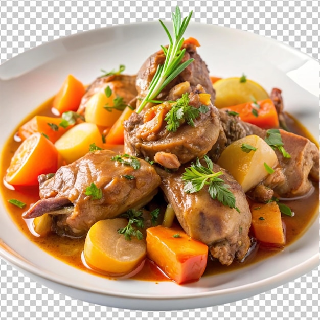 PSD meat stewed of rabbit closeup on white plate png