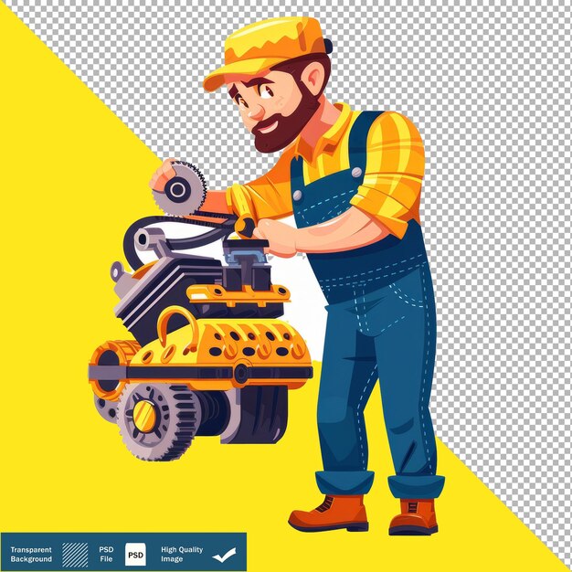 Mechanic Repairing Engine Cartoon Vector transparent background PNG PSD