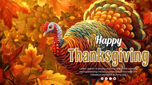 PSD media poster for thanksgiving with pumpkin and beautiful leaves in the background