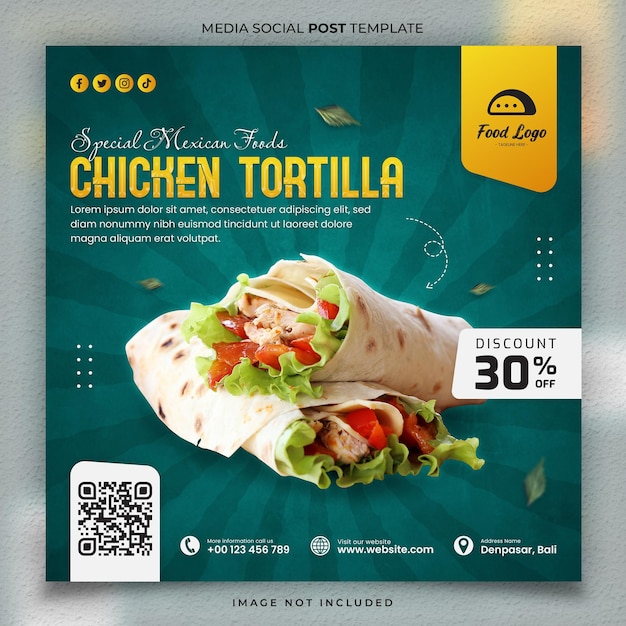 Media Social Post Template Special Menu Food Mexican Chicken Tortilla