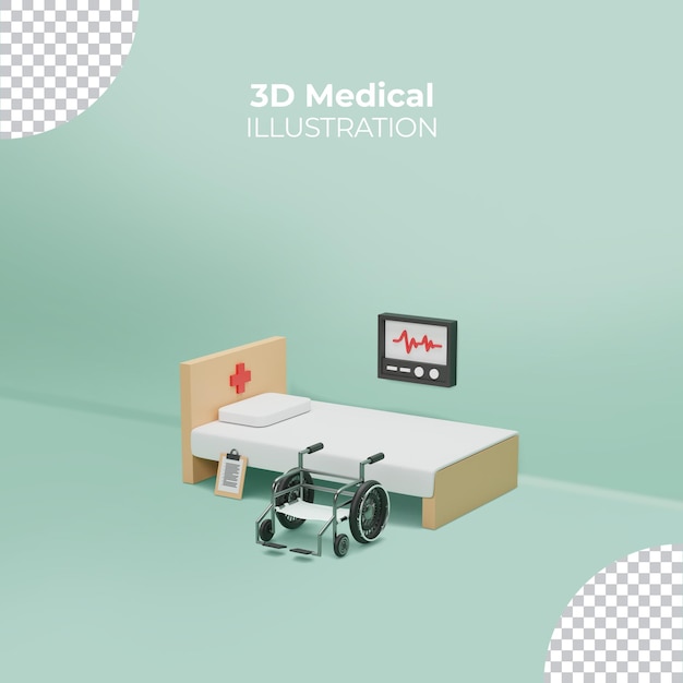 The Medical bed with a wheelchair and a pulse meter