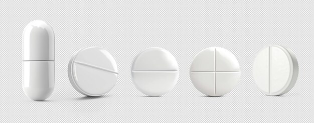 PSD medical capsule and round pills cut out on transparent