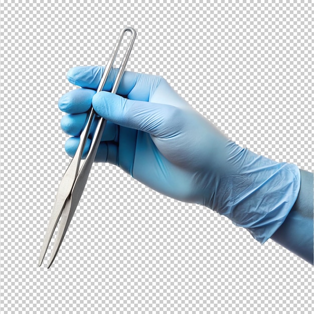 medical hands holding a tweezer on transparent background