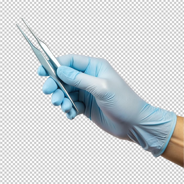 medical hands holding a tweezer on transparent background