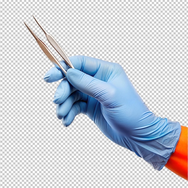 medical hands holding a tweezer on transparent background