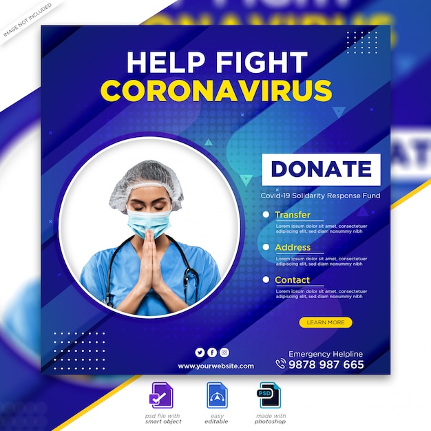 Medical health banner about covid-19 coronavirus, social media instagram post banner psd