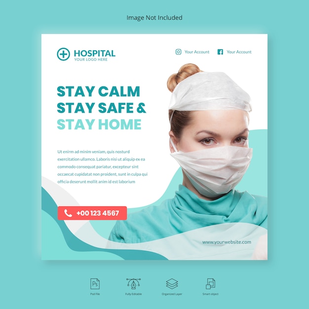 Medical health banner stay home social media instagram post