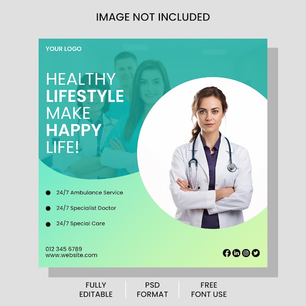 Medical and Health Care Doctor Instagram post or social media square banner template