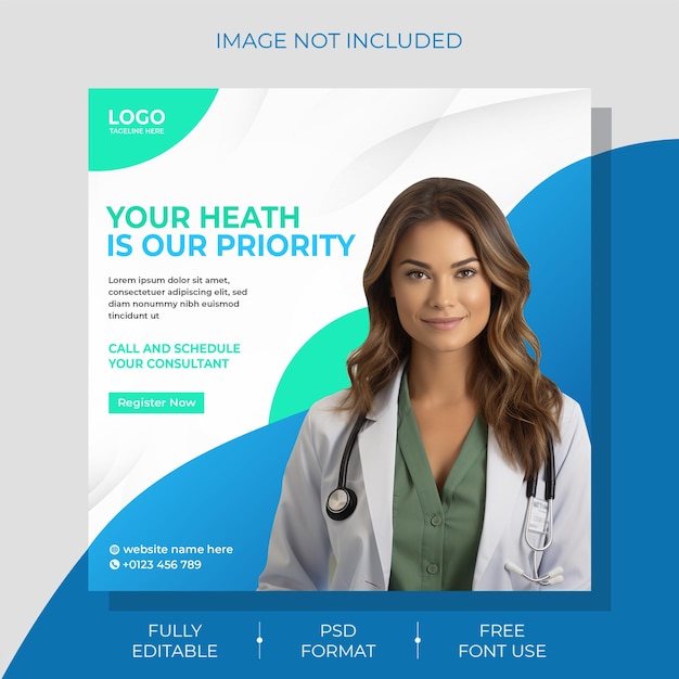 Medical and Health Care Doctor Instagram post or social media square banner template