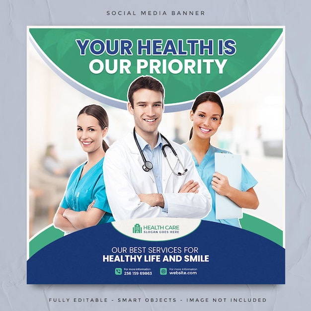 Medical health social media post or square banner template