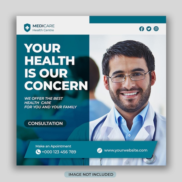 Medical healthcare consultation social media square flyer or instagram stories template