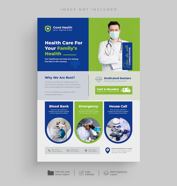 PSD medical healthcare flyer design and brochure cover page banner template