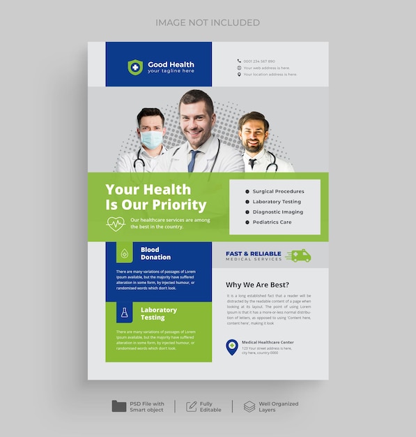 Medical healthcare flyer design and brochure cover page banner template