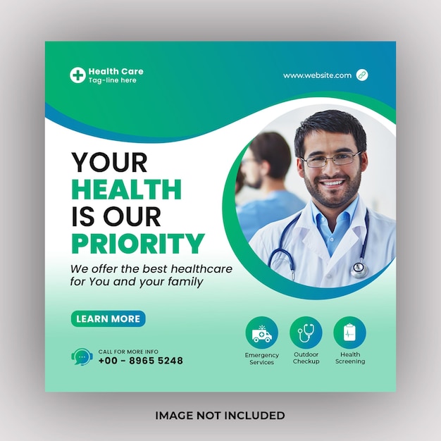 Medical healthcare flyer modern square flyer Dentist social media web banner template