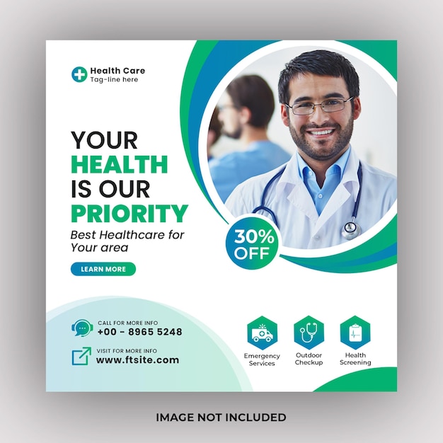 Medical healthcare flyer modern square flyer Dentist social media web banner template