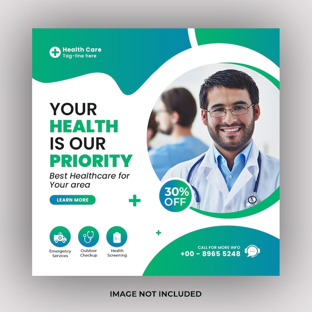 Medical healthcare flyer modern square flyer Dentist social media web banner template