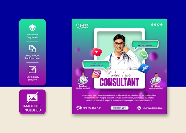 Medical healthcare service Instagram post or social media banner template with  creative concept